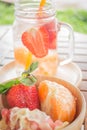 Infused water mug of mix fruit refreshing drink Royalty Free Stock Photo