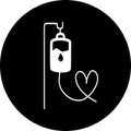 Infusion in black circle icon. Intravenous bag, blood, drip. Medical help concept. Vector illustration can be used for topics like Royalty Free Stock Photo