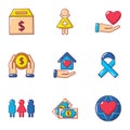 Infusion of donation icons set, cartoon style