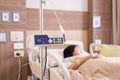 Infusion Pump and blurred background patient woman in hospital,Intravenous IV Drip Royalty Free Stock Photo