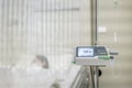 Infusion pumps with blurry patient in hospital. with blurry patient in hospital