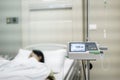 Infusion pumps with blurry patient in hospital. with blurry patient in hospital