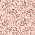 Floral paisley pattern on color background including repeated tiny elements of flower, nature, hand drawn style Royalty Free Stock Photo