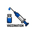 Ingection or vaccination icon. Syringe with needle