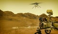 The Ingenuity drone-helicopter has separated from the Perseverance rover on Mars and prepares for its first flight Royalty Free Stock Photo