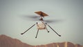 Ingenuity helicopter takeoff from Mars and surface observation. 4k footage