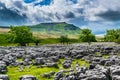 Ingleborough mountain with limestone pavement. Yorkshire Dales National Park Royalty Free Stock Photo