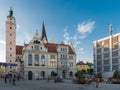 Ingolstadt, Bavaria - Germany - Tourists and locals sitting around at the old town square and the city hall Royalty Free Stock Photo