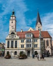 Ingolstadt, Bavaria - Germany - Tourists and locals walkig around at the old town square and the city hall Royalty Free Stock Photo