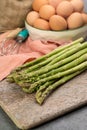 Ingrediens for delicious green asparagus quiche, tasty vegetarian food Royalty Free Stock Photo