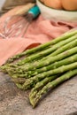 Ingrediens for delicious green asparagus quiche, tasty vegetaria Royalty Free Stock Photo