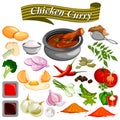 Ingredient for Indian Chicken Curry recipe with vegetable and spices