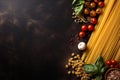 ingredient italian pasta food raw macaroni background uncooked menu healthy spaghetti. Generative AI.