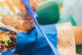 Ingredient for make home made Toy Called Slime, Teenager having fun and being creative homemade slime. Selective focus Royalty Free Stock Photo