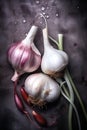 Fresh wood bulb garlic food spice organic ingredient background healthy vegetable