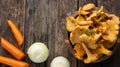 Ingredientes for vegan chanterelles mushroom soup