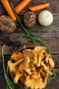 Ingredientes for vegan chanterelles mushroom soup