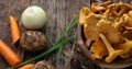 Ingredientes for vegan chanterelles mushroom soup