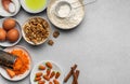 Ingredients for baking carrot cake Royalty Free Stock Photo