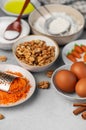 Ingredients for baking carrot cake Royalty Free Stock Photo