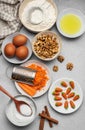 Ingredients for baking carrot cake Royalty Free Stock Photo
