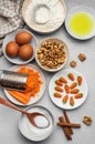 Ingredients for baking carrot cake Royalty Free Stock Photo