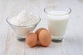 Ingredients for baking,egg,flour and milk Royalty Free Stock Photo