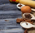 Ingredients for baking - egg, flour, sugar, cinnamon Royalty Free Stock Photo