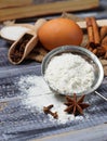 Ingredients for baking - egg, flour, sugar, cinnamon Royalty Free Stock Photo