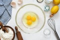 Ingredients for baking on the kitchen table. The process of making tarte Royalty Free Stock Photo