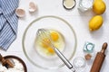 Ingredients for baking on the kitchen table. Royalty Free Stock Photo