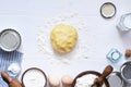 Ingredients for baking on the kitchen table. The process of making tarte Royalty Free Stock Photo