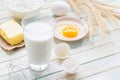 Ingredients for baking: milk, flour, egg and butter Royalty Free Stock Photo