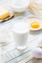 Ingredients for baking: milk, flour, egg and butter Royalty Free Stock Photo