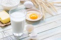 Ingredients for baking: milk, flour, egg and butter Royalty Free Stock Photo
