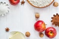 Ingredients for baking. Selection for Autumn pie or muffins with Apples and cinnamon, flat lay