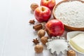 Ingredients for baking. Selection for Autumn pie or muffins with Apples and cinnamon, selective focus