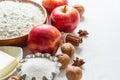 Ingredients for baking. Selection for Autumn pie or muffins with Apples and cinnamon, selective focus