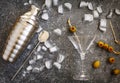 Ingredients and bar utensils for making martini cocktail. Royalty Free Stock Photo