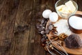 Ingredients for a batch of homemade chocolate cake brownie