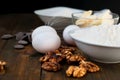 Ingredients for a batch of homemade chocolate cake brownie Royalty Free Stock Photo