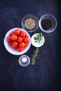 Ingredients in bowl on black woooden Royalty Free Stock Photo