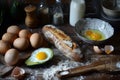 Ingredients for breakfast. Eggs, bread, avocado. Generative AI