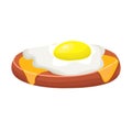 Fried egg on a wooden plate. Breakfast food. Vector illustration
