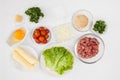 Ingredients for burger. Step by step preparation of mini burgers. Homemade mini burgers for children or appetizers. Small