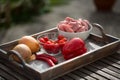 Ingredients for calf goulash, raw meat