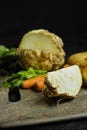 Ingredients for celeriac soup - celery root - celeriac, carrots, onion, potatoes