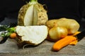 Ingredients for celeriac soup - celery root - celeriac, carrots, onion, potatoes