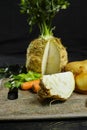 Ingredients for celeriac soup - celery root - celeriac, carrots, onion, potatoes