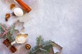 Ingredients for Christmas baking - spices, flour, egg, powdered sugar and shape cookie cutters. Royalty Free Stock Photo